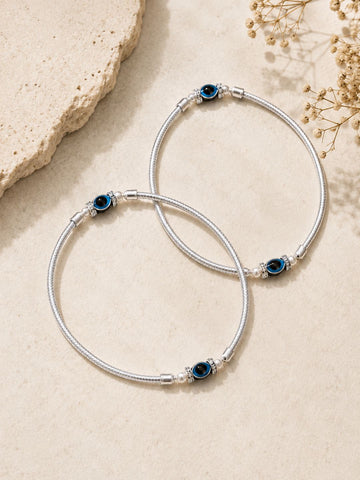 Handcrafted Evil Eye Silver Kada Anklets