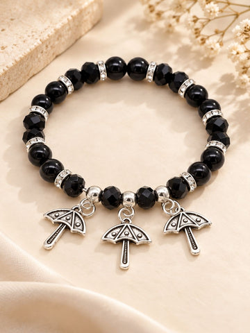 Black Beaded Umbrella Charm Bracelet