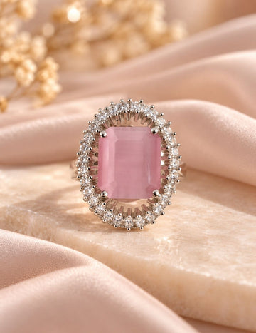 Pink Stone Crystal Adjustable Ring