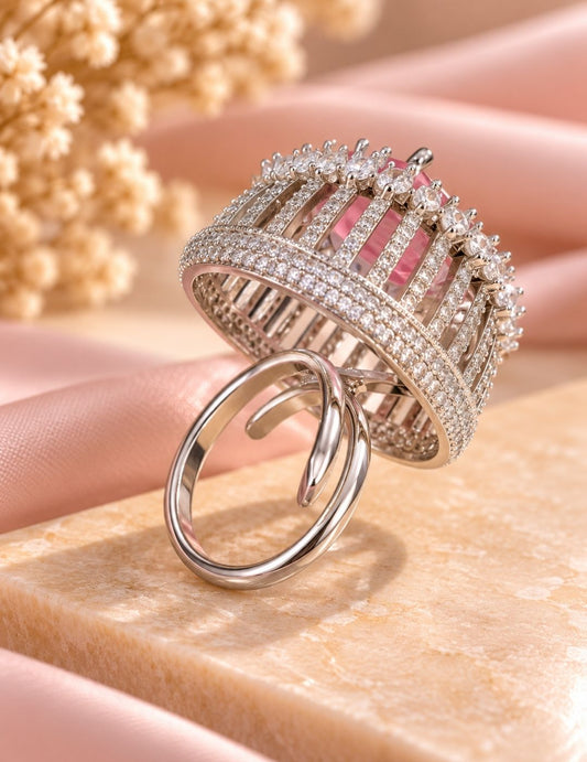 Pink Stone Crystal Adjustable Ring
