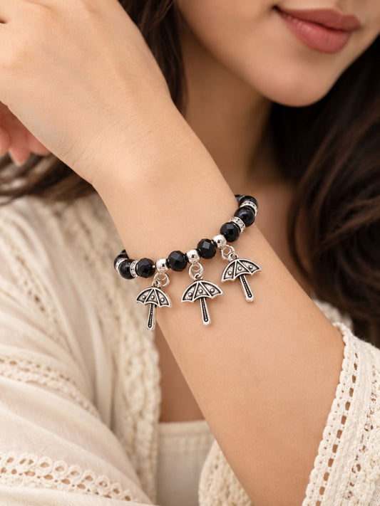 Black Beaded Umbrella Charm Bracelet