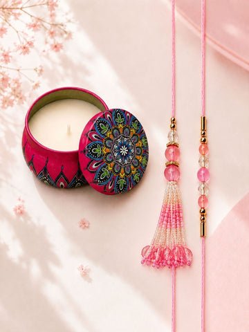 Pink Bhaiya Bhabhi Rakhi with Candle