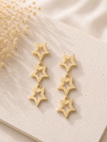 Gold-Plated Star Shape Dangle Earrings