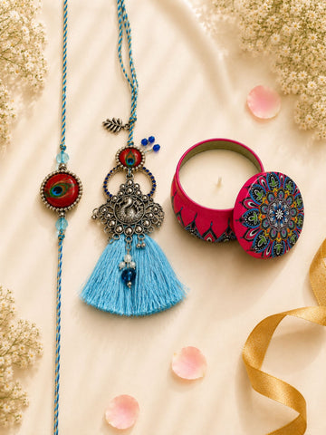 Blue Bhaiya Bhabhi Rakhi with Candle