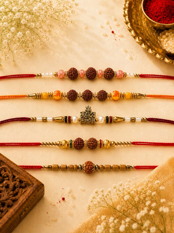 Premium Handcrafted Set of 5 Rudraksh Rakhi
