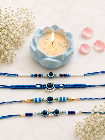 4 Evil Eye Rakhi Combo with Candle