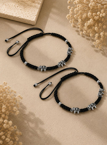Handmade Black Elephant Adjustable Anklet