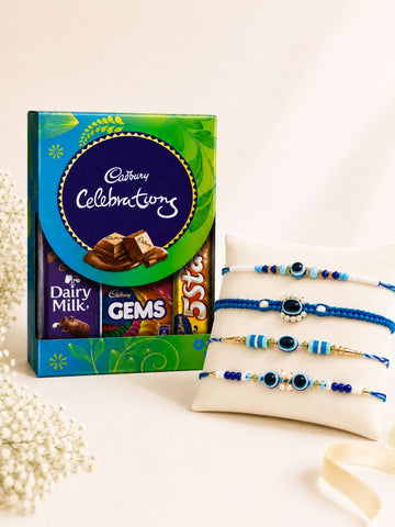 4 Evil Eye Rakhi Combo with Chocolate