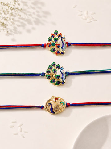 Set of 3 Multicolor Peacock Rakhi