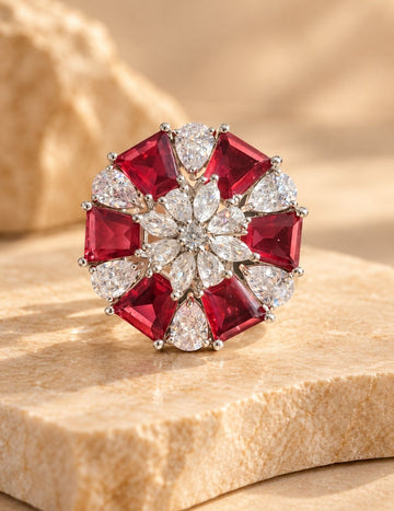 Ruby Red Floral Statement Ring
