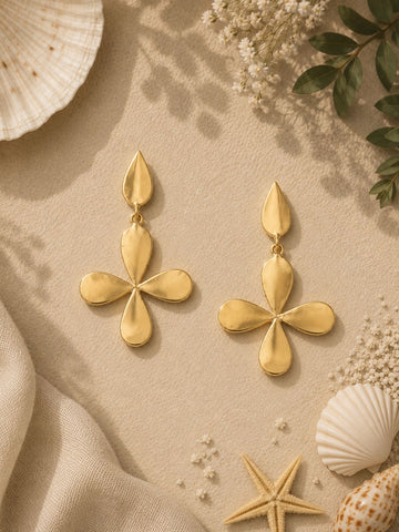 Gold-Plated Flower Shape Drop Earrings