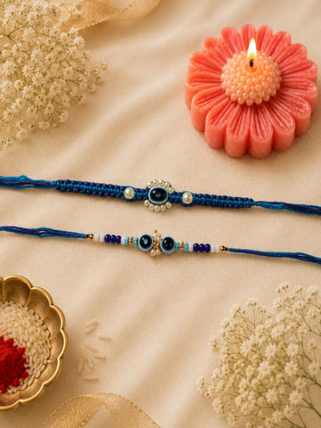 2 Evil Eye Rakhi with Candle