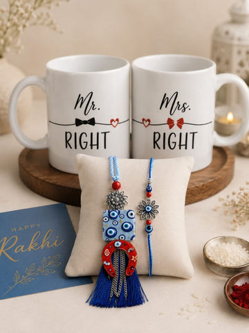 Luxury Evil Eye Rakhi Mug Combo for Couple