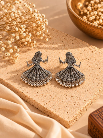 Dancing SIlver Oxidised Earring
