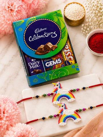 Set of 2 Rainbow Kid Rakhi with Chocolate