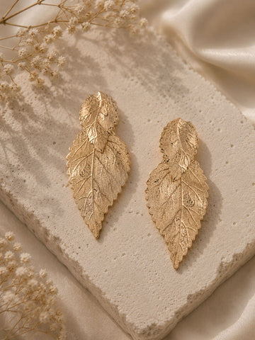 Gold Plated Dangler Leaf Earrings