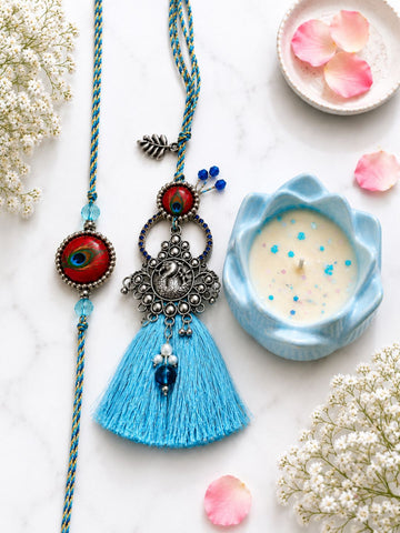 Blue Bhaiya Bhabhi Rakhi with Candle