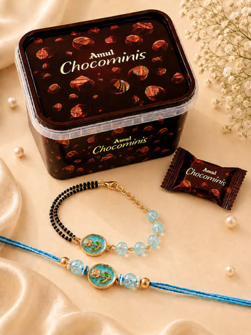 Rose Enamel Charm Beaded Bracelet Set With Chocolate
