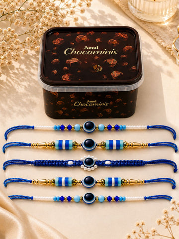 Set of 5 Evil Eye Rakhi with Chocominis