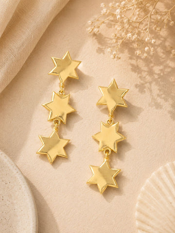 Star Shape Gold-Plated Drop Earrings