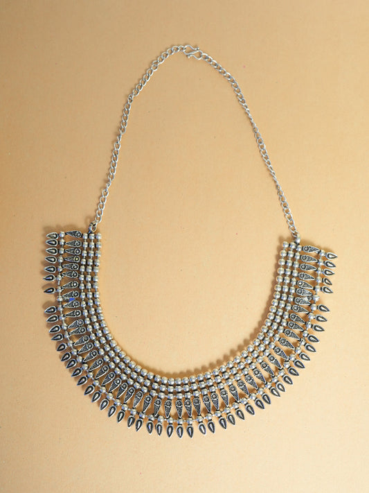 Sliver Oxidised Necklace Set with Earring