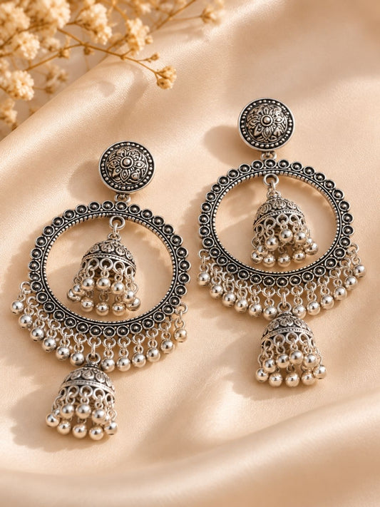 Chandbali SIlver Oxidised Earring