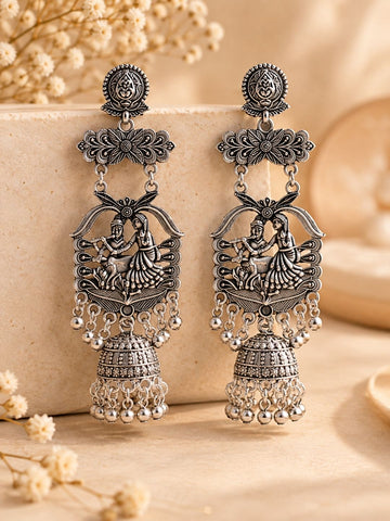 Oxidised Radha Krishna Dangler Earrings