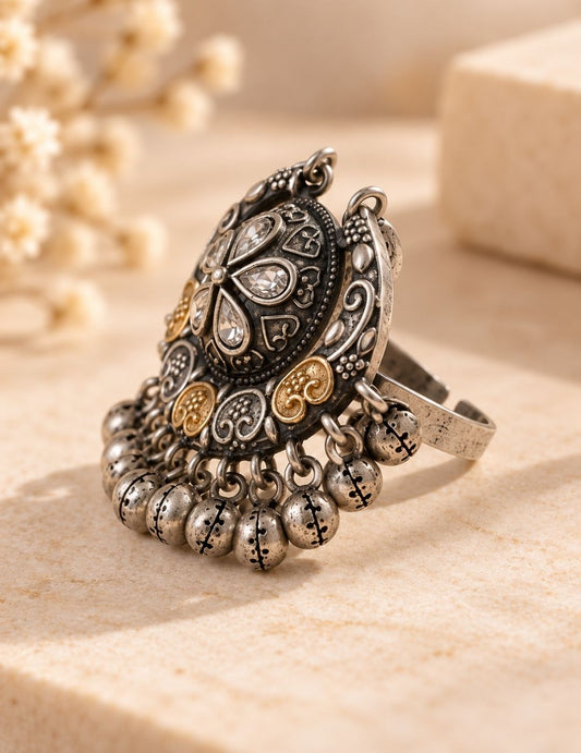 Antique Silver Floral Statement Ring