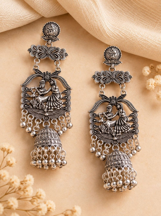 Oxidised Radha Krishna Dangler Earrings