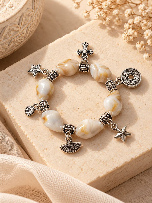 Ivory Beaded Charm Bracelet