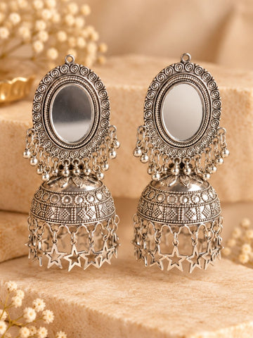 Mirror Silver Oxidised Jumkas