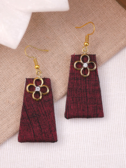 Maroon Flower Cubic Zirconia Earrings
