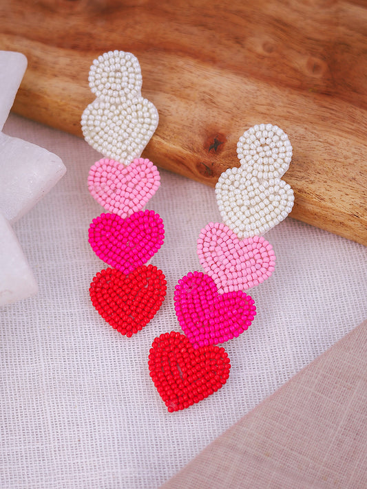 Hand-Beaded Layered Heart-Shaped Earrings