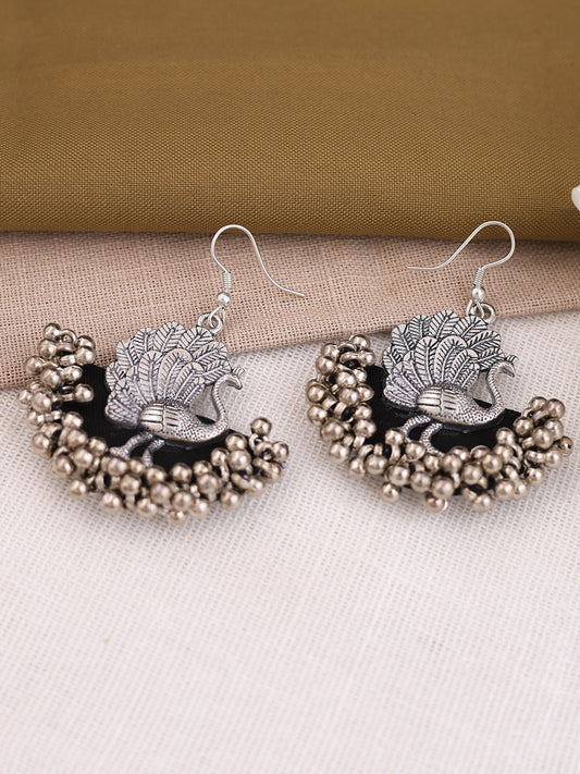 Silver-Plated Oxidised Peacock Earrings