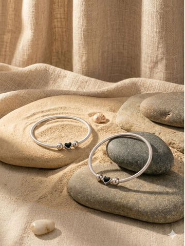 Handcrafted Heart Silver Kada Anklets