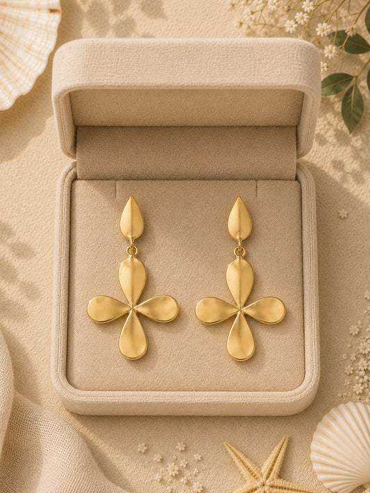 Gold-Plated Flower Shape Drop Earrings