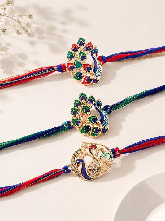 Premium Set of 3 Peacock Designer Rakhis