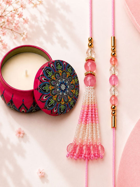 Pink Bhaiya Bhabhi Rakhi with Candle