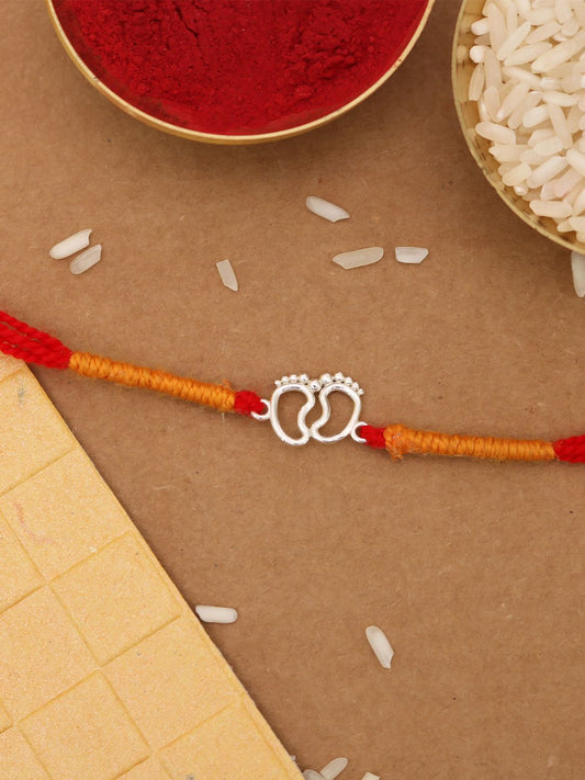 925 Silver Kid Footprint Thread Rakhi