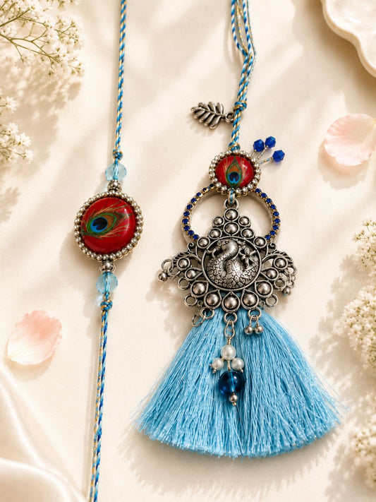 Blue Bhaiya Bhabhi Rakhi with Candle