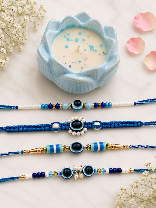 4 Evil Eye Rakhi Combo with Candle