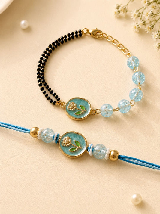 Rose Enamel Charm Beaded Bracelet Set With Candle