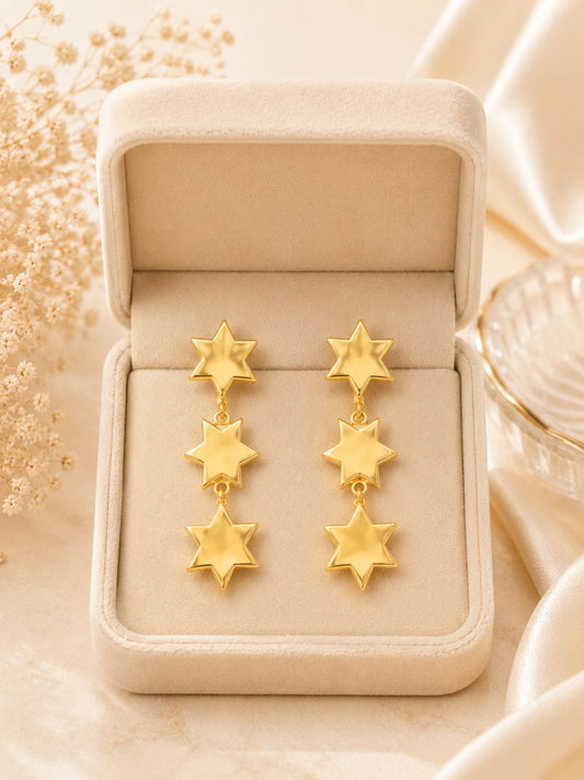 Star Shape Gold-Plated Drop Earrings