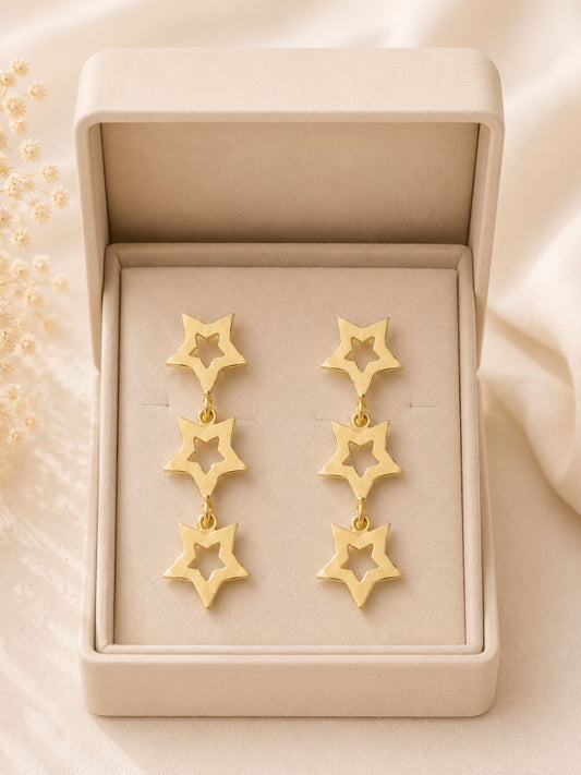 Gold-Plated Star Shape Dangle Earrings