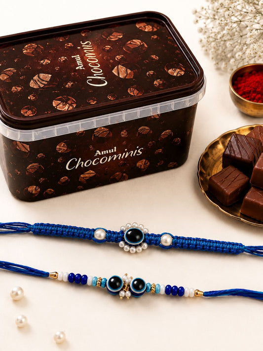 2 Evil Eye Rakhi with Chocolate