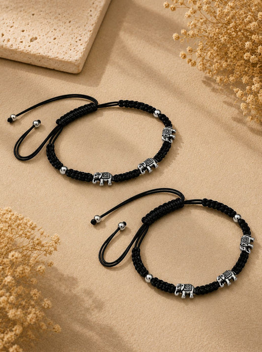 Handmade Black Elephant Adjustable Anklet