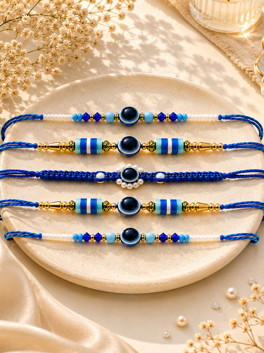 Designer Evil Eye Set of 5 Rakhi With Chocolate