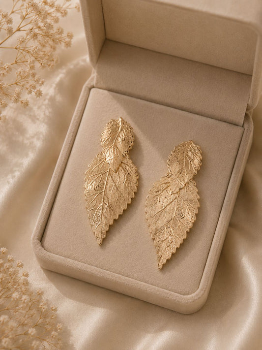 Gold Plated Dangler Leaf Earrings