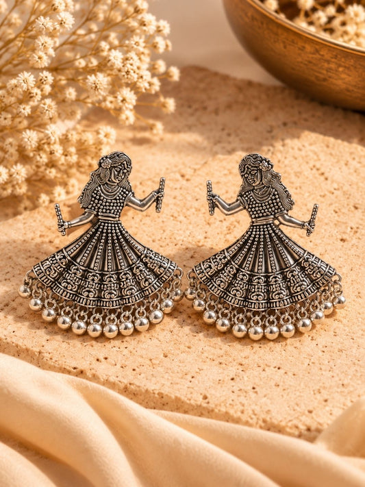 Dancing SIlver Oxidised Earring