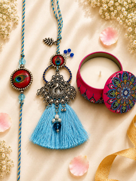 Blue Bhaiya Bhabhi Rakhi with Candle